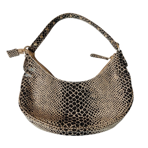 Nine West Baguette Mini Shoulder Bag Brown Tan Reptile Print Faux Leather - Picture 1 of 10